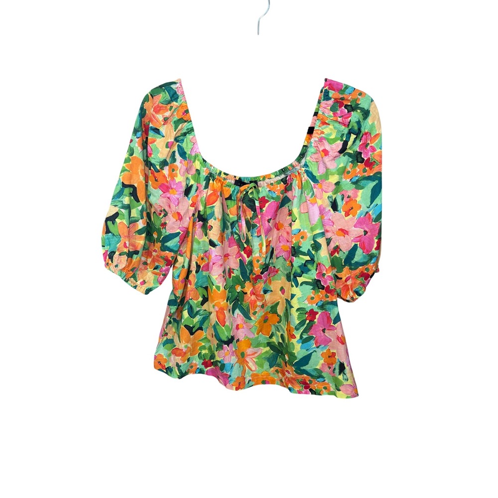 Sanctuary Floral Puff Sleeve Top M Multicolor Linen‎ Blend Cottagecore Boho